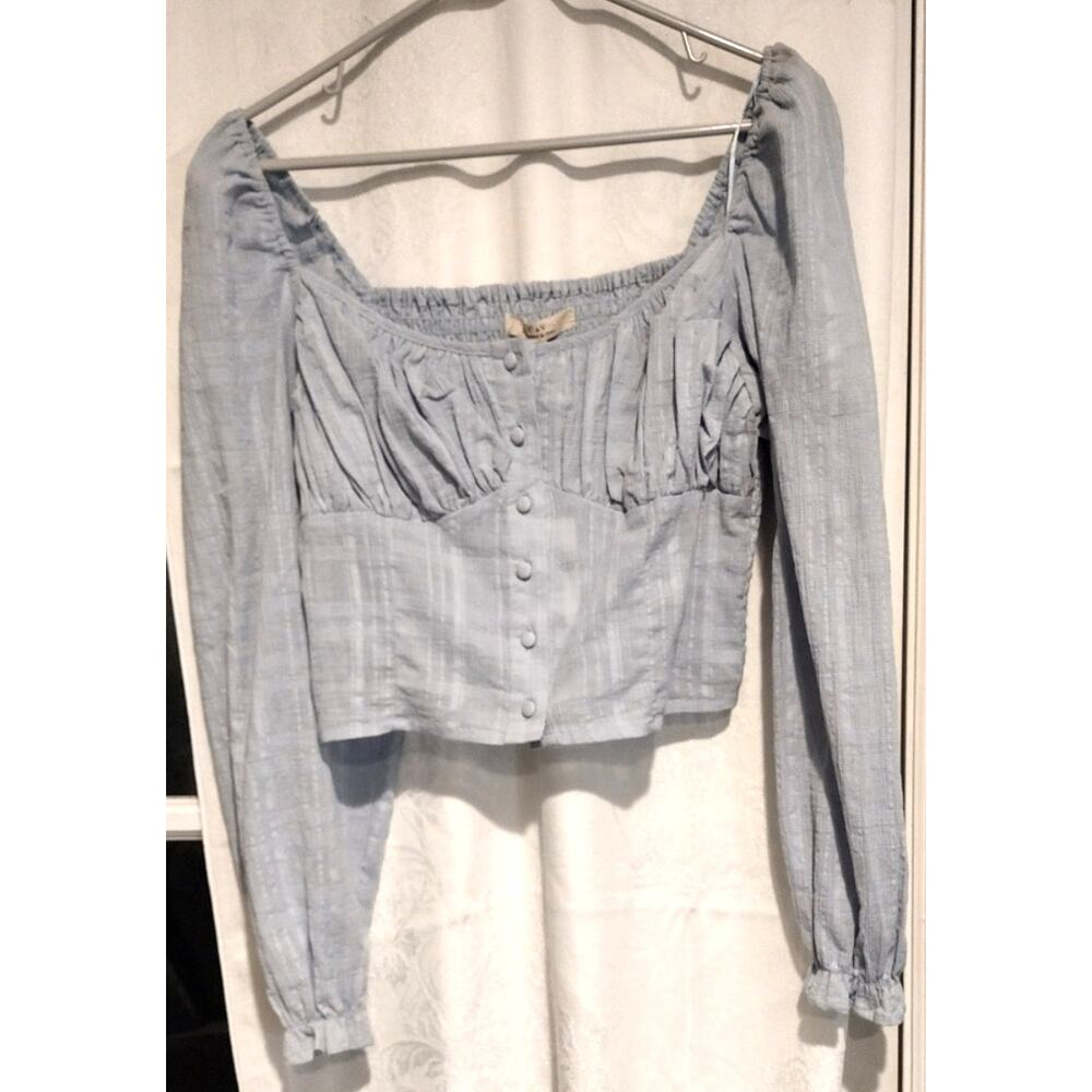 Chelsea & Violet Milkmaid Blouse Medium Coquette Cottagecore Blue Smocked NWT